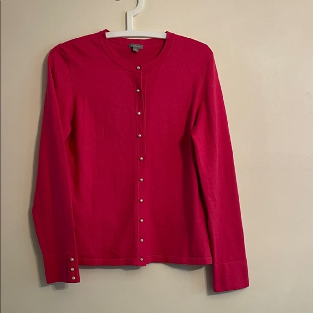 Silk Cashmere Blend Cardigan Bright Pink Button Front Lightweight Sweater